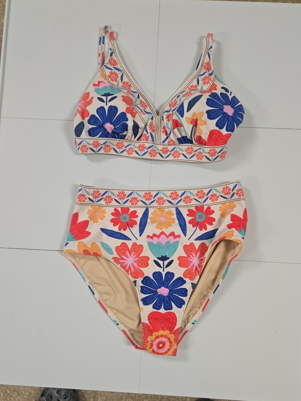 Floral High-Waist Bikini Set - Multicolor